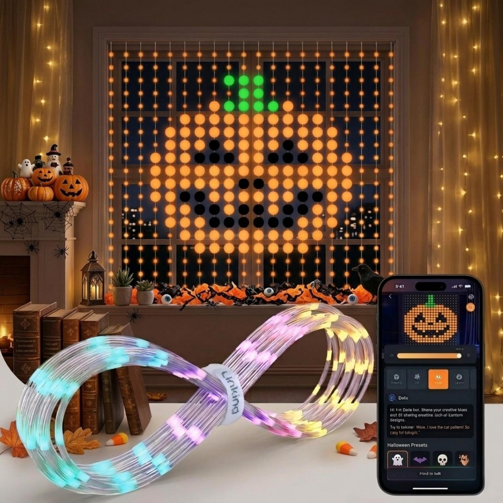 Amazon.com: Linkind Halloween Smart Curtain Lights 400 LEDs Color